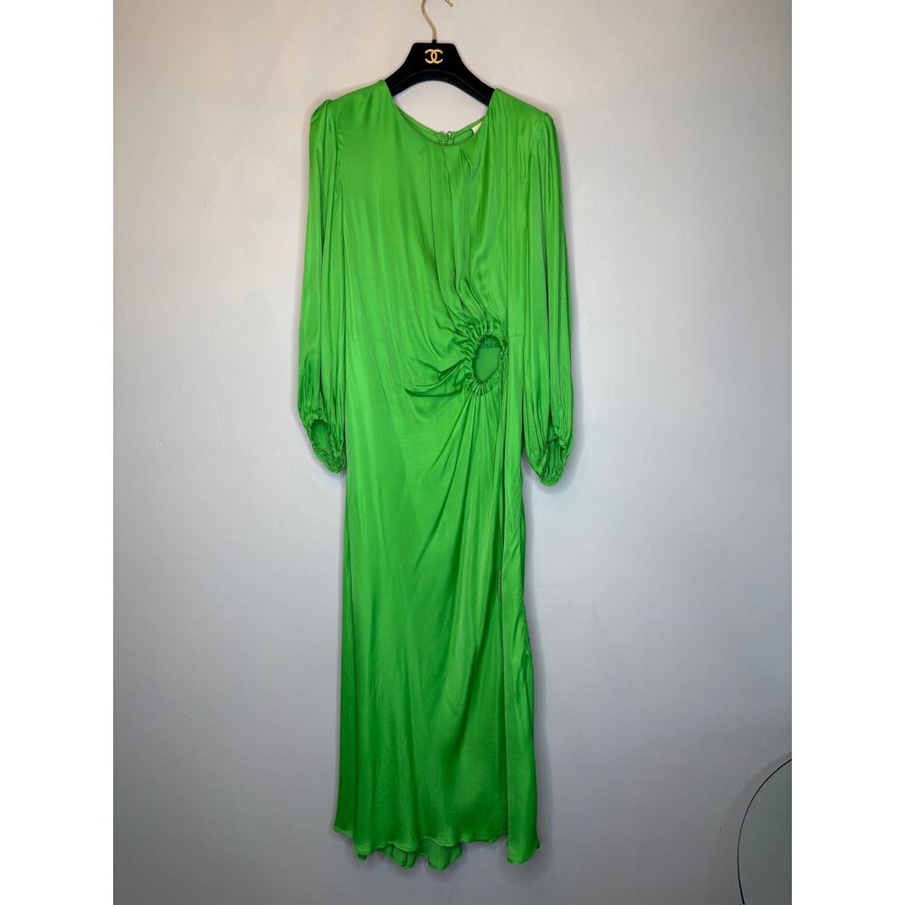 FARM Rio Green Pleated Cutout V-Neck Long Sleeve Dress Maxi Size XL